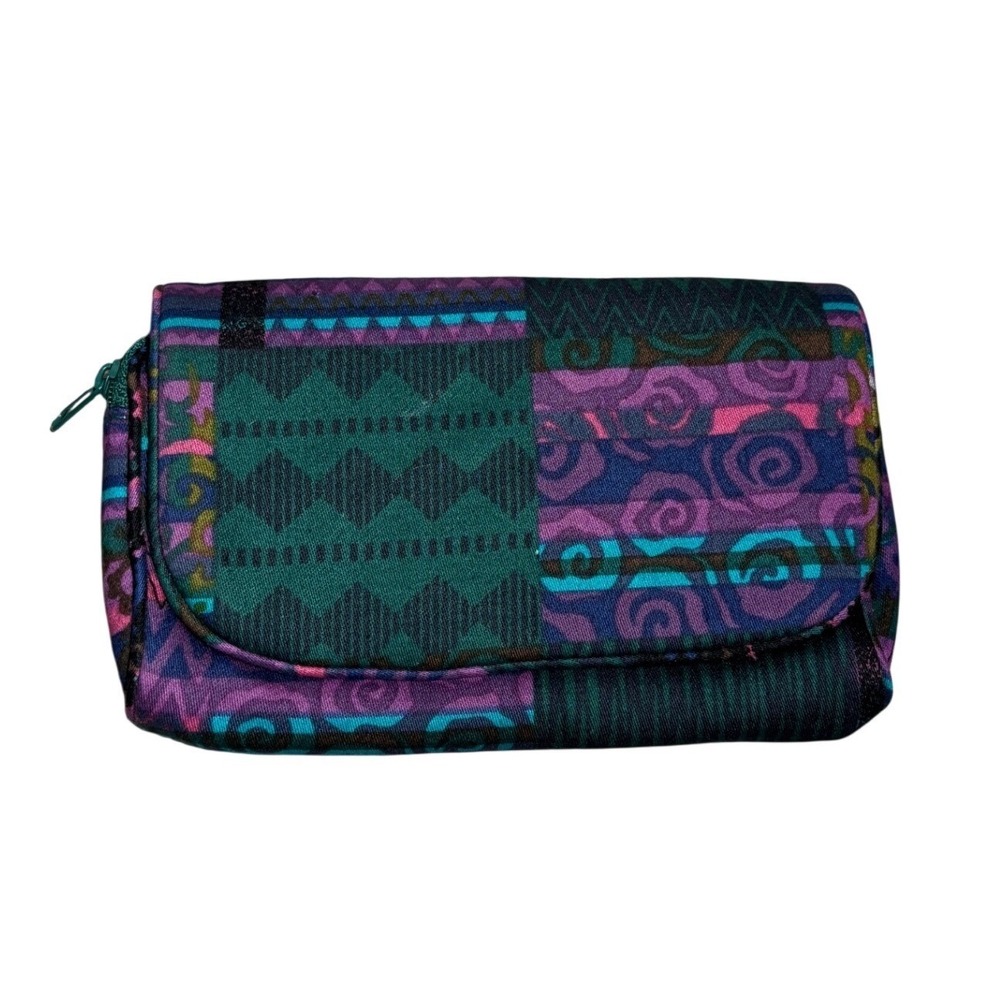 Vintage Patchwork Cosmetic Bag with Mirror Geometric Floral Pouch Festival Retro